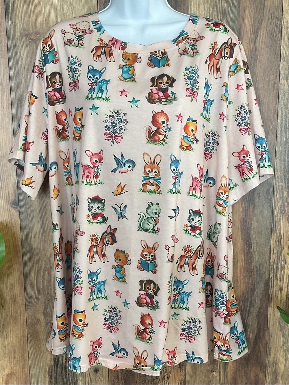 SHEIN Curve Cream Short Sleeve Nursery Animals Tee 4XL     C224